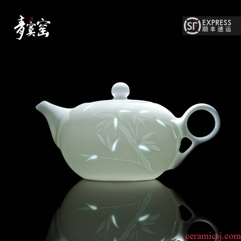 Bluish white porcelain up jingdezhen ceramics green was large teapot manual household kung fu tea tea is not it