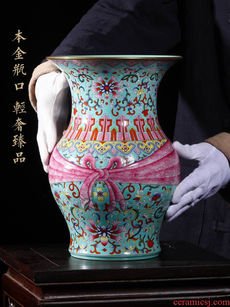 Jia lage jingdezhen home furnishing articles indoor ceramic vase YangShiQi green pastel lotus design grain baggage