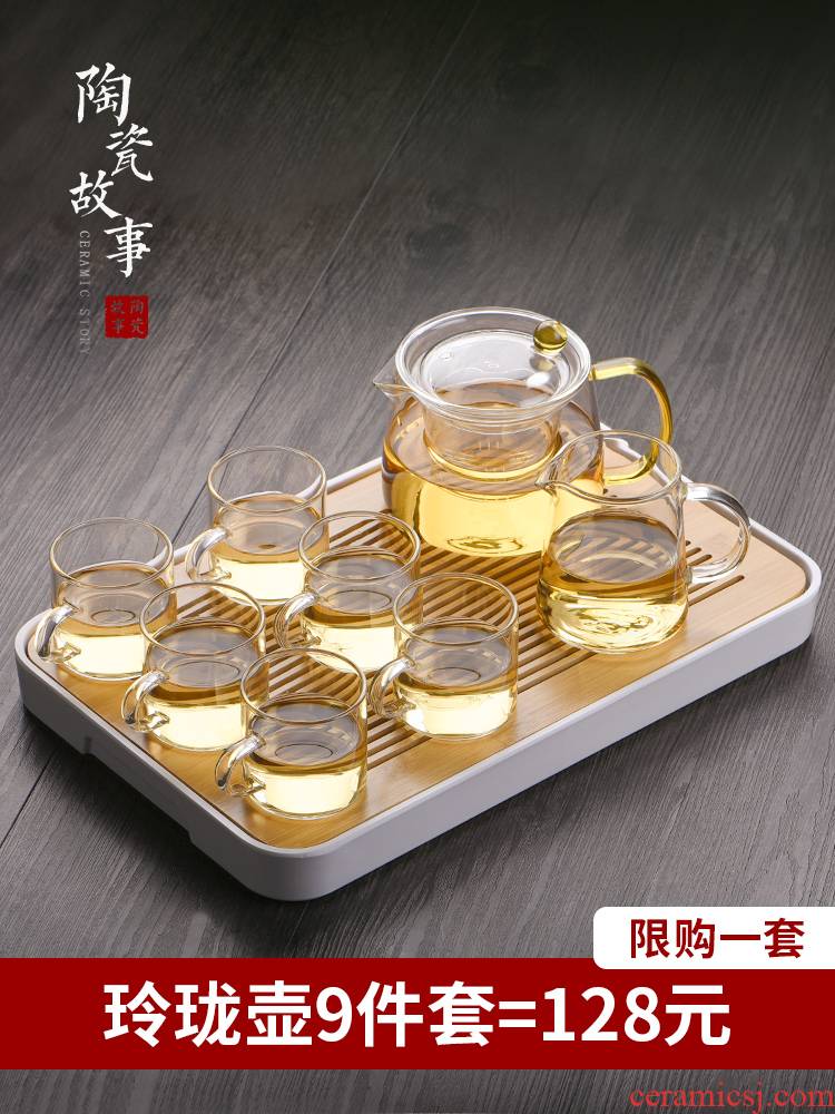 Ceramic story glass tea set suit small household set of tea tray was kung fu tea sets contracted tea cups