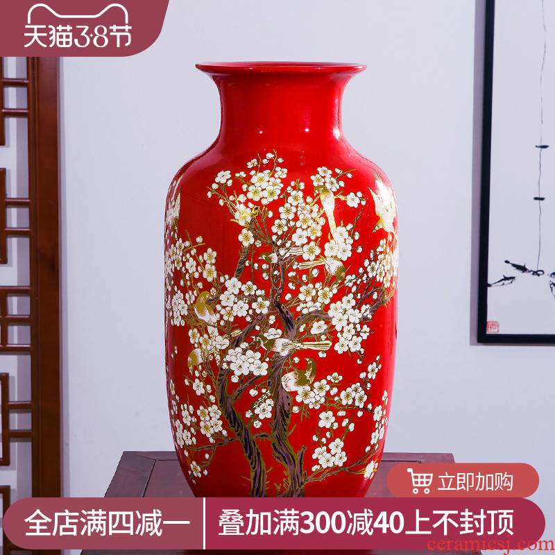 Jingdezhen ceramics vase high place Chinese red beaming Angle of what adornment sitting room ground decoration