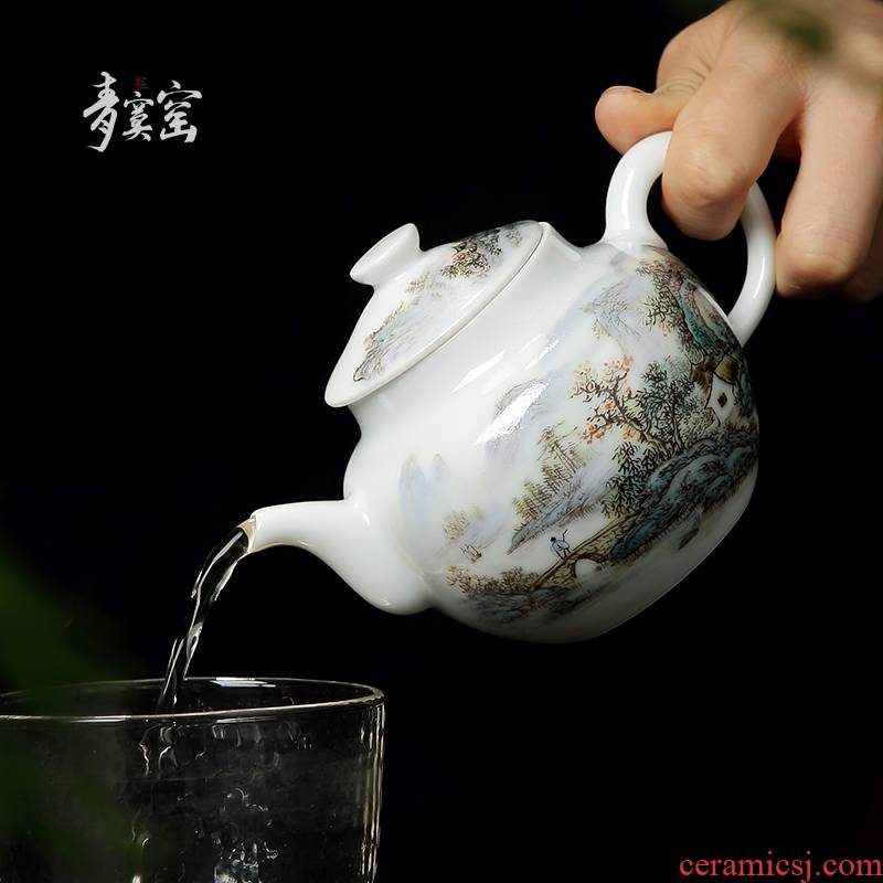 Up with jingdezhen ceramic teapot tea manually hand - made pastel blue was single pot of domestic large teapot