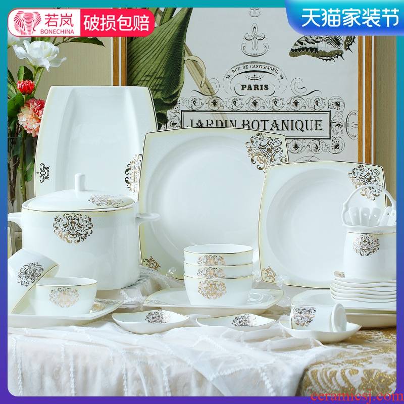 Tableware suit 56 skull bowls dish bowl chopsticks dishes home European continental plate contracted tangshan ceramics