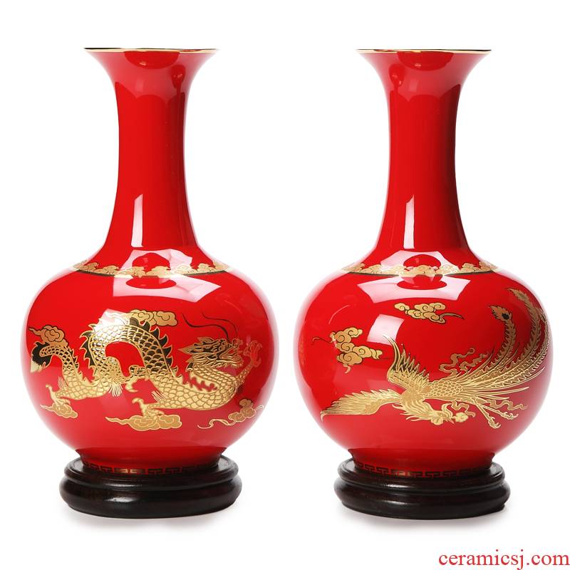 Chinese red porcelain vase furnishing articles home decoration ceramic vase gift wedding present in extremely good fortune