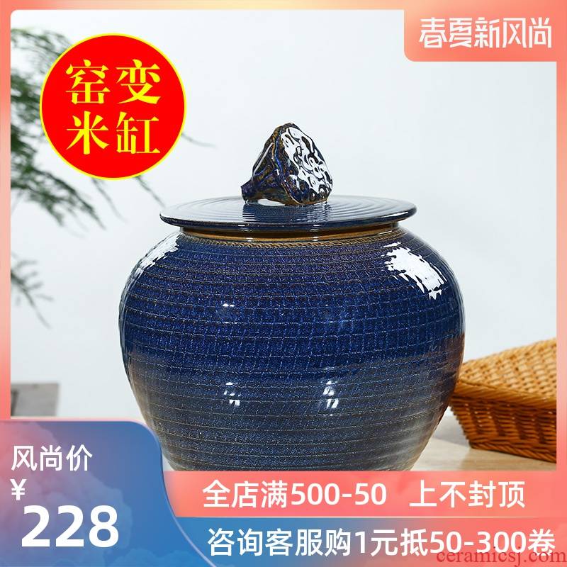 Jingdezhen ceramic barrel rice bucket 30 jins home 20 jins storage bins with cover seal insect - resistant moistureproof tank