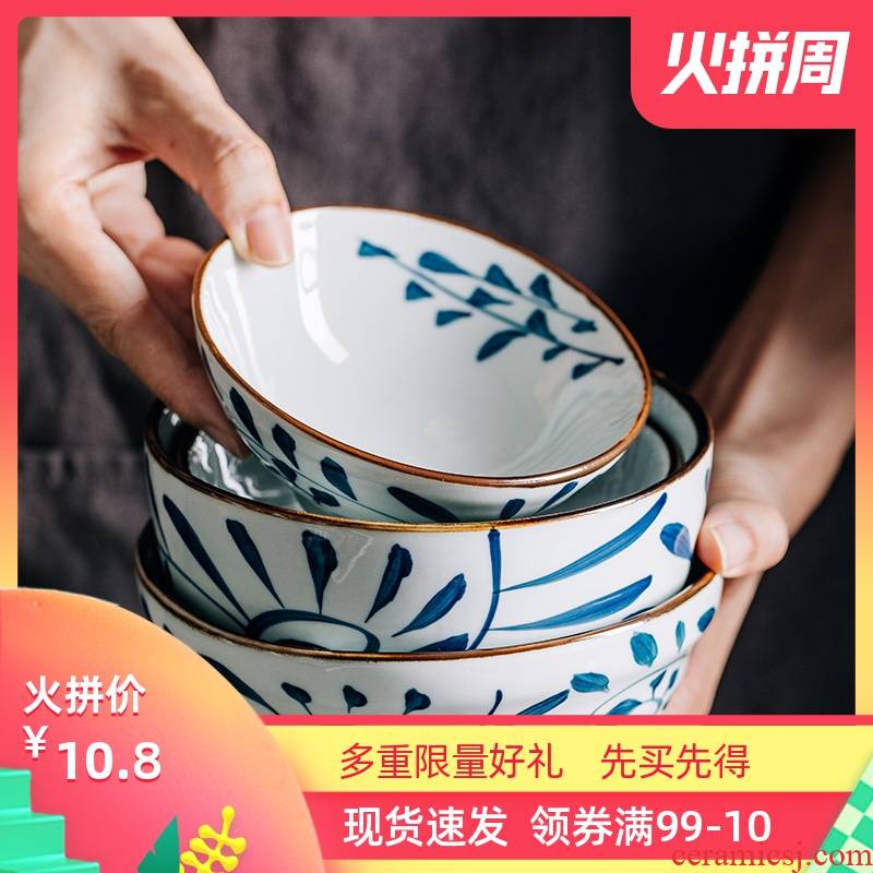 Creative hand - made under glaze made pottery bowls tableware suit Japanese rice bowls to eat rice bowl household porringer move
