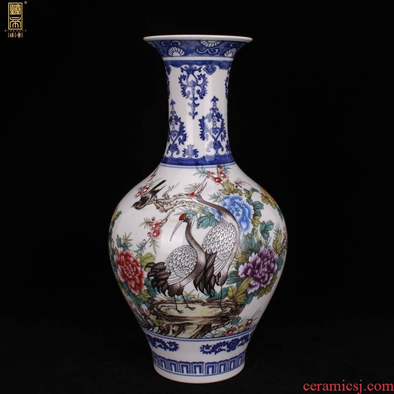 Jingdezhen color bucket crane, grain design of Chinese style classical home sitting room ark of desk of archaize porcelain vases, decorative furnishing articles