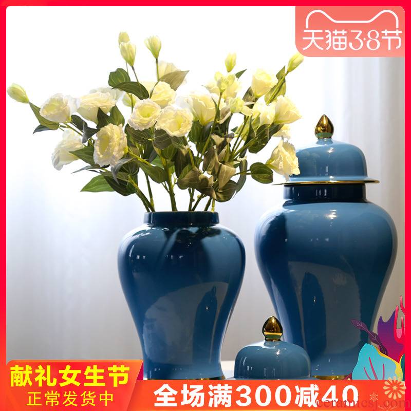 Jingdezhen general new Chinese style originality can of vases, flower implement gold - plated sitting room porch decorate ceramic flower big furnishing articles