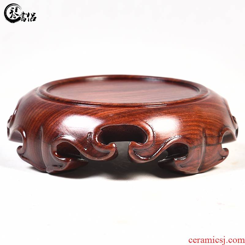 Red wingceltis spend pear mahogany round base solid wood furnishing articles log base stone, jade zisha teapot tea base