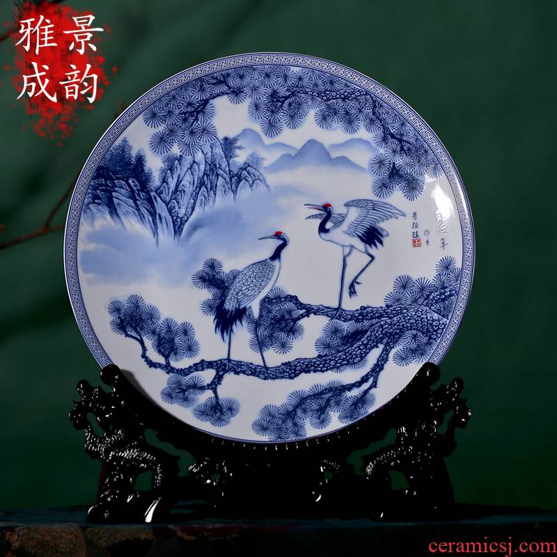 Jingdezhen blue and white cranes classical decoration porcelain ceramic decoration decoration hanging dish furnishing articles porcelain suits for