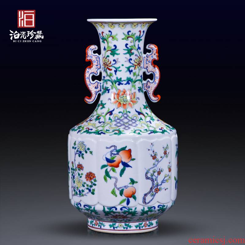 Jingdezhen ceramics imitation the qing qianlong bucket color sweet pattern ears vases, new Chinese style living room decorations and furnishing articles