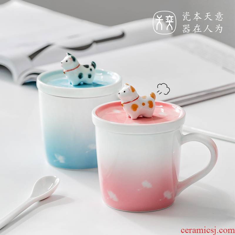 Day Wilson of jingdezhen ceramic cup express dog mark cup with cover with a spoon, cup cup coffee office men and women