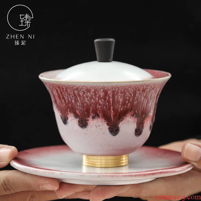 By mud up ceramic tureen Japanese household kung fu tea set 3 to make tea bowl large copper bottom to bowl