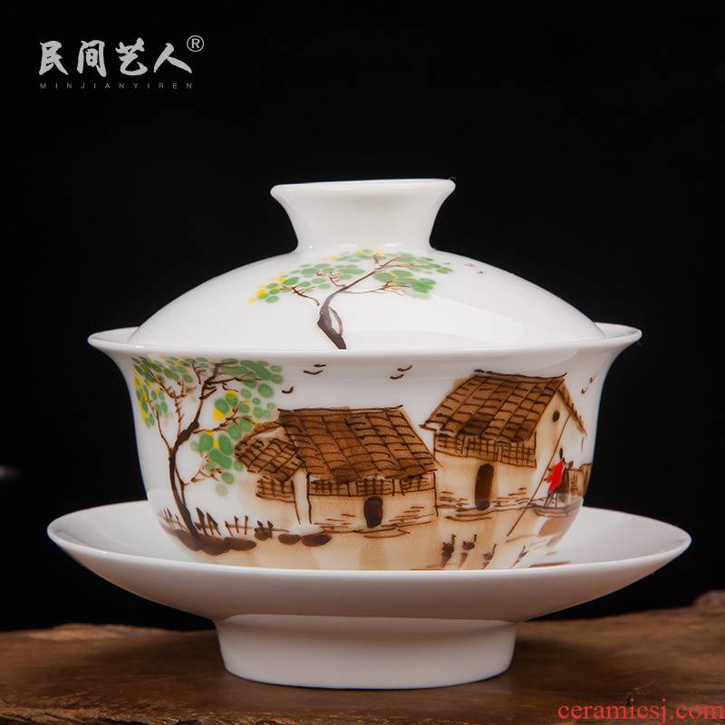 Jingdezhen ceramic tureen tea kungfu tea cups white porcelain only three CPU heat - resistant manual hand - made of make tea