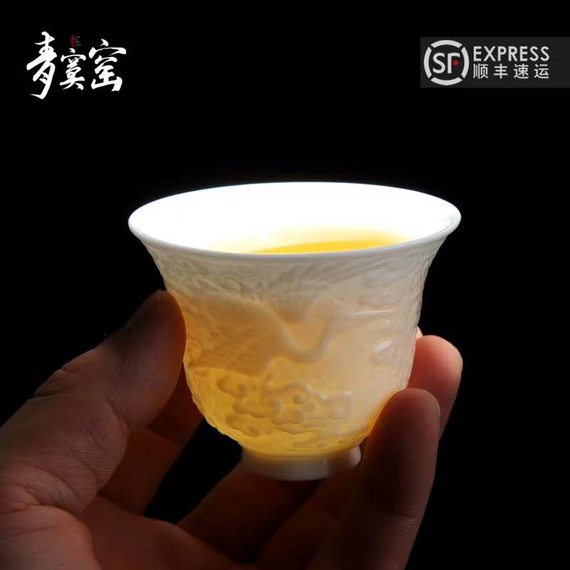 Its green up with jingdezhen ceramic cups kung fu tea set single master cup sample tea cup single small white porcelain cup