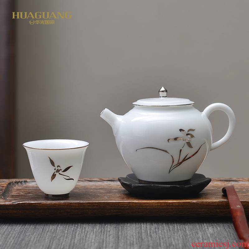 The porcelain ceramic tea set HuaYue porcelain tea set combination of Bai hua DE Jinlan kung fu tea tea king