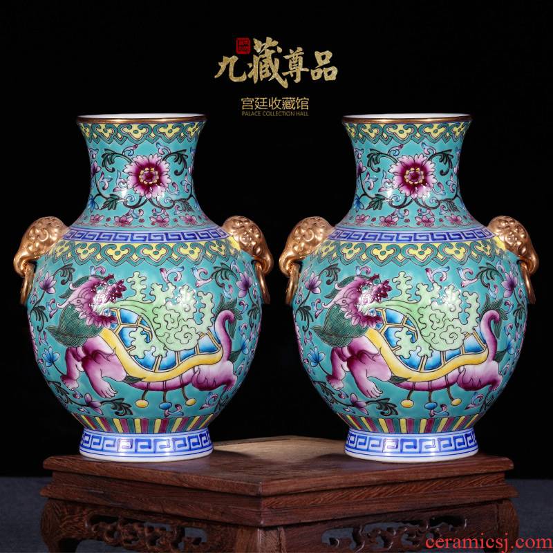 Jingdezhen ceramics vase antique hand - made kirin fuels the household enamel porch sitting room adornment is placed