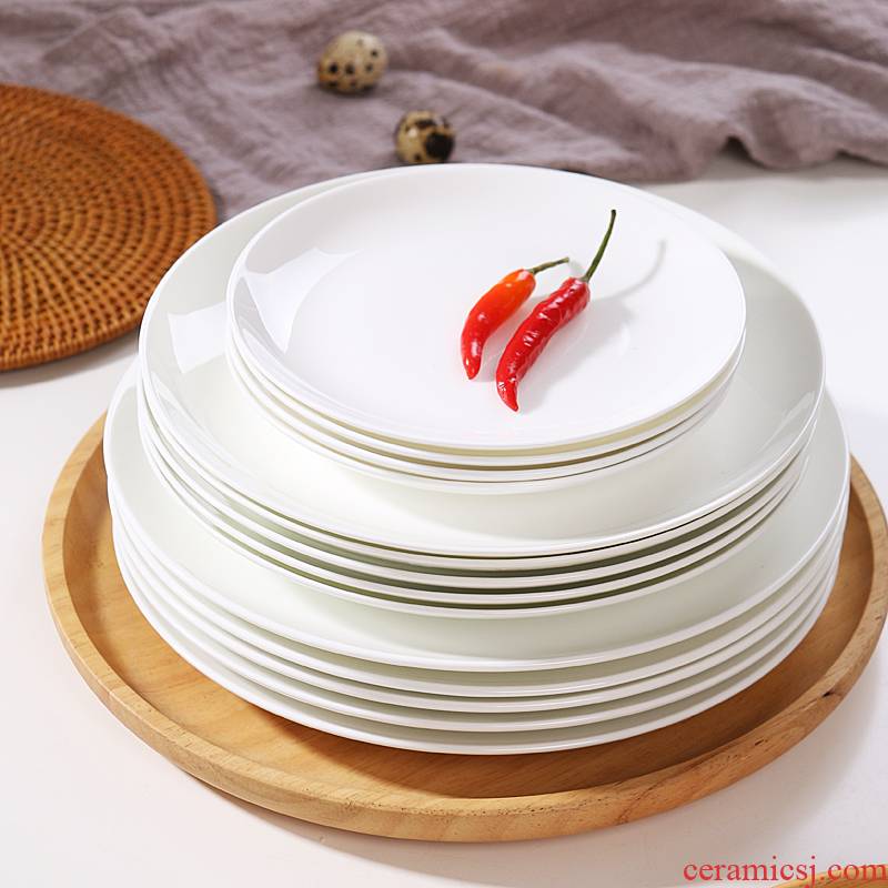 6 only pure white dish dish dish of household ceramic flat circular plate FanPan creative move ipads porcelain suits for