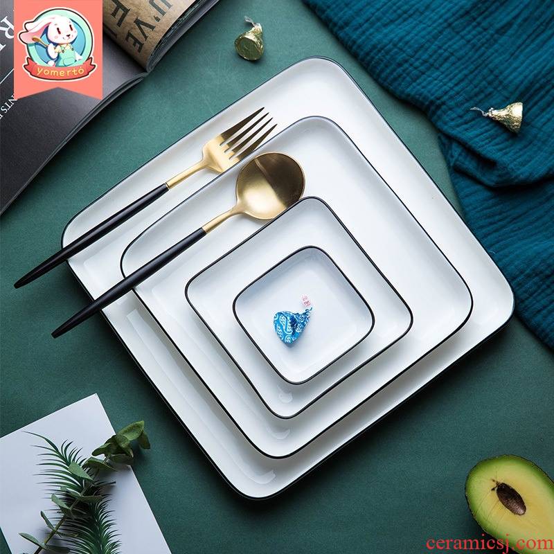 Yomerto move Nordic square ceramic plate suit household creative dish dish serving dessert dish