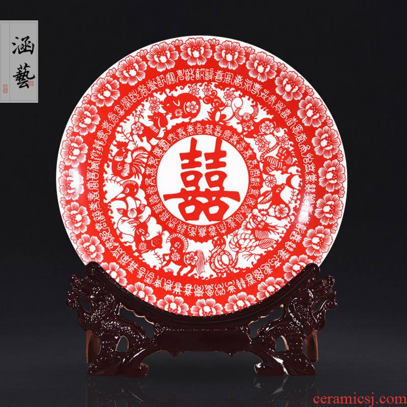 Jingdezhen ceramics festival decoration Chinese zodiac hang dish plate of new Chinese style household crafts home furnishing articles