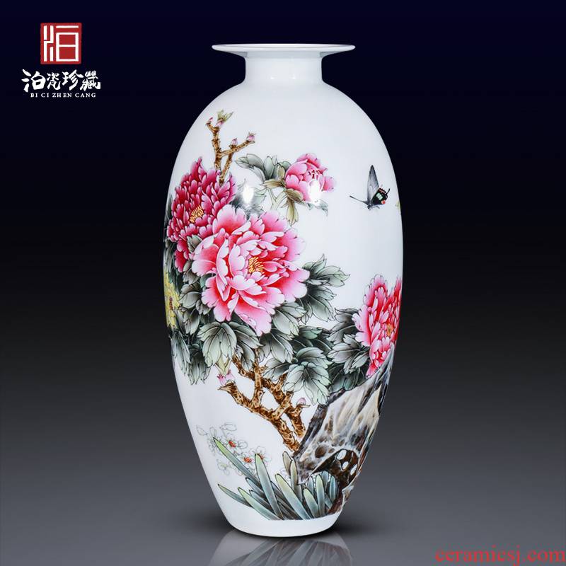 Jingdezhen ceramics hand - made peony pastel flowers decorative vase sitting room furniture collection of new Chinese style furnishing articles