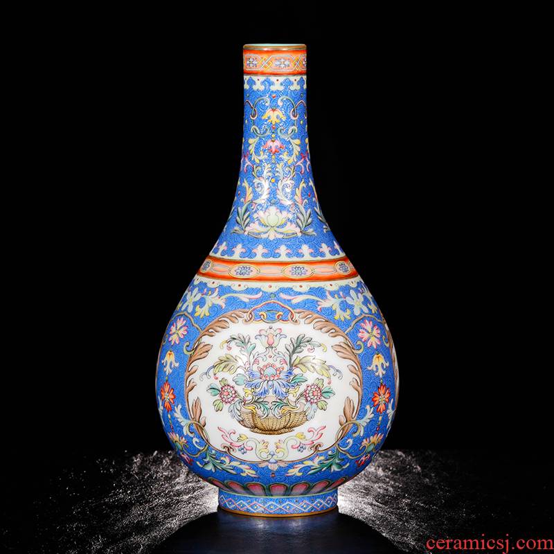 Yang Shiqi ceramic qianlong palace style blue brocade medallion and name pastel blue lines gall bladder