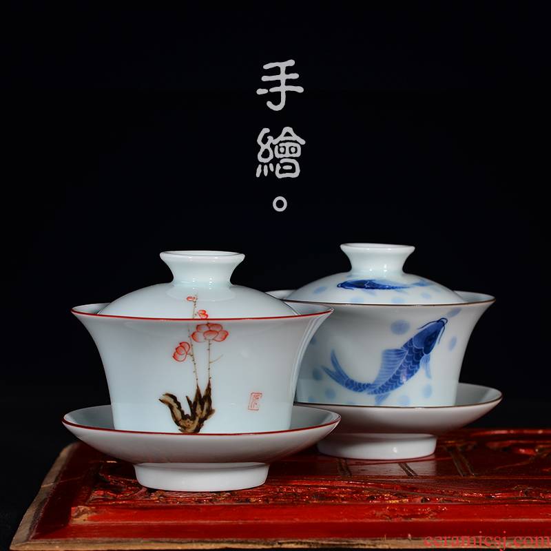 Jingdezhen ceramic hand - made tureen public remit three kung fu tea set in ancient tea cups to make tea bowl tubas pot