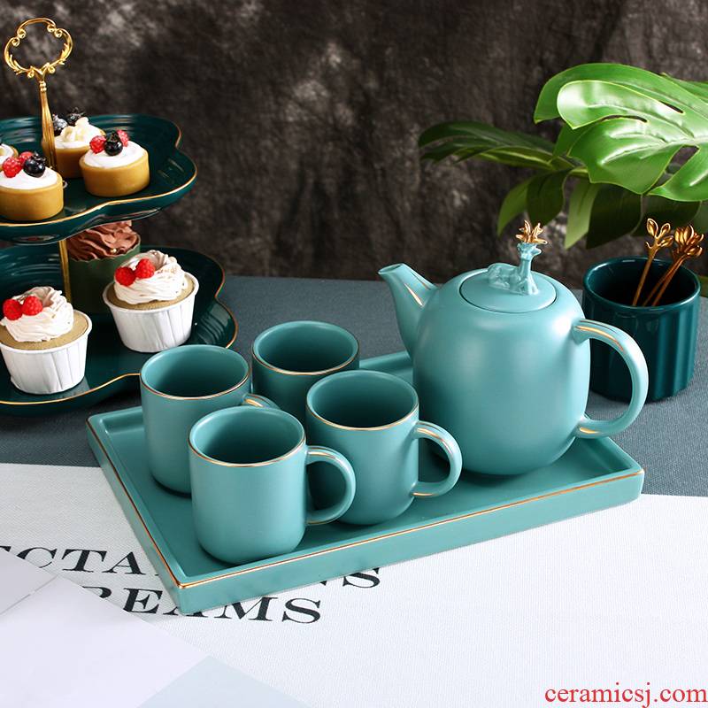 Nordic light see colour edge creative key-2 luxury coffee cups and saucers suit ceramic household afternoon tea coffee equipment with tray