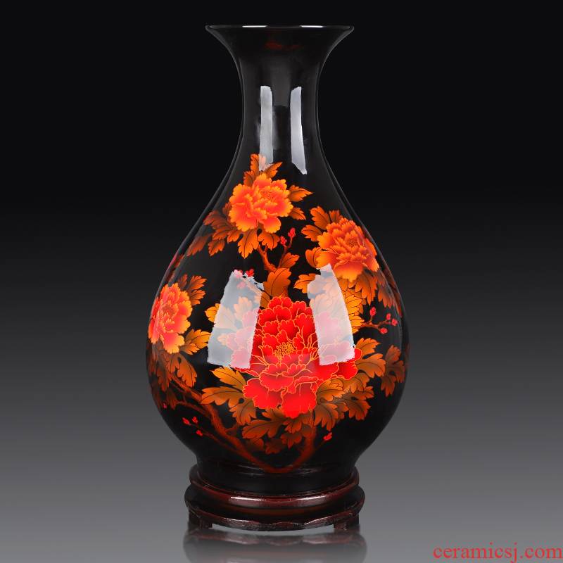 Jingdezhen ceramics glaze crystal vase furnishing articles China red sitting room of Chinese style household flower arranging wedding decoration