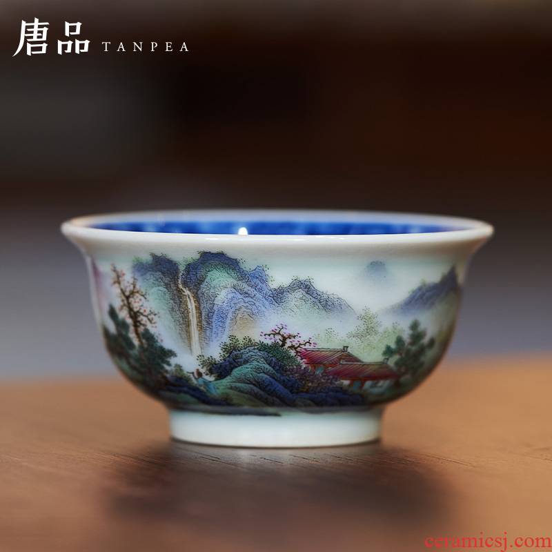 Jingdezhen ceramic porcelain teacup in pastel green landscape master cup kung fu tea pu - erh tea cup sample tea cup
