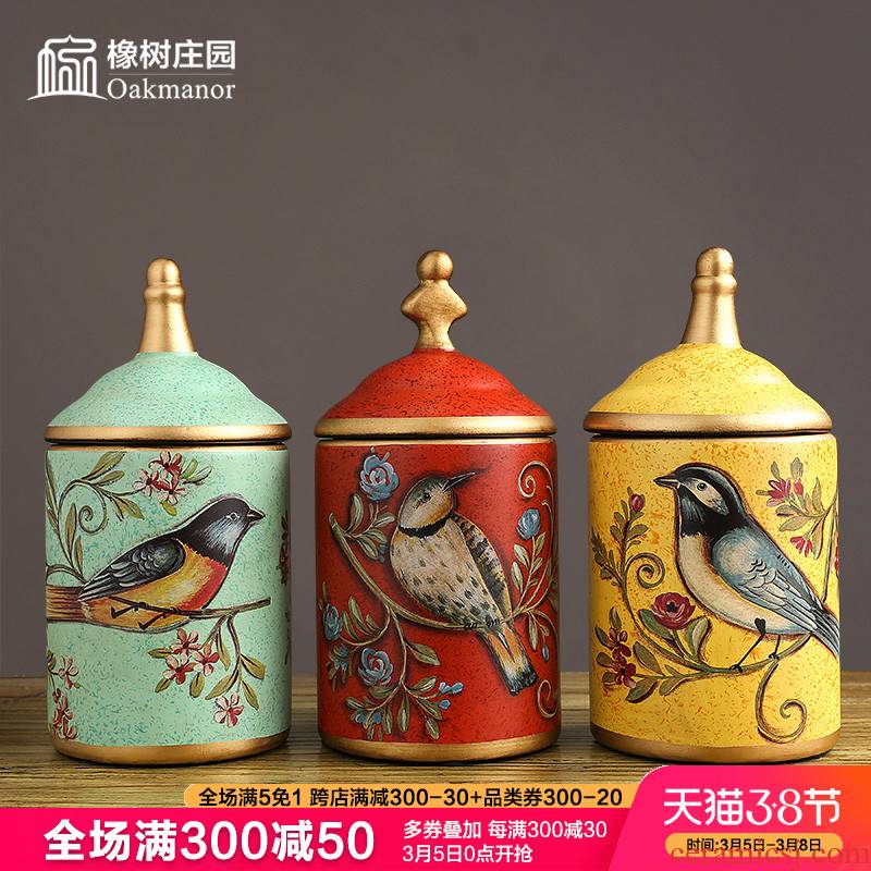 American creative storage tank candy jar furnishing articles restoring ancient ways with cover European household ceramic pot wine Chinese style decoration