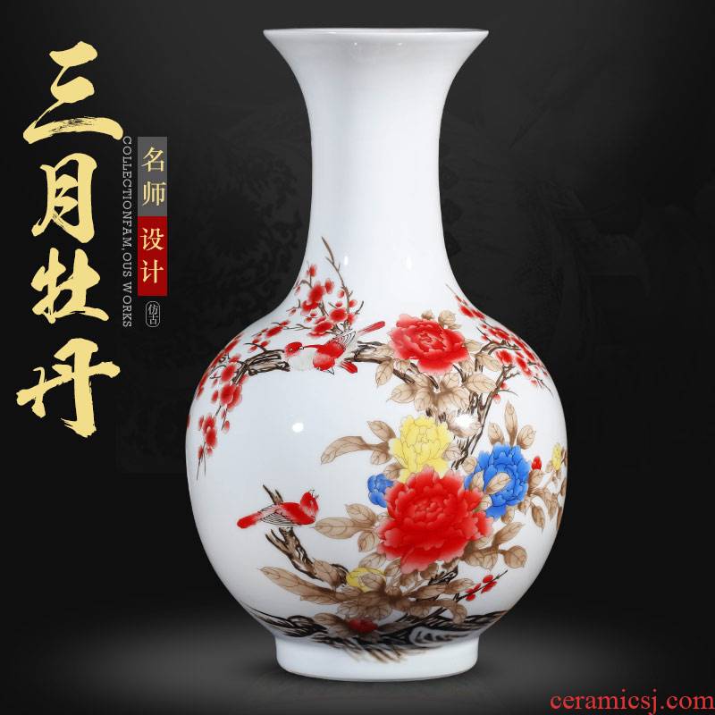 Jingdezhen ceramics powder enamel vase furnishing articles flower arranging rich ancient frame of Chinese style household wine sitting room adornment