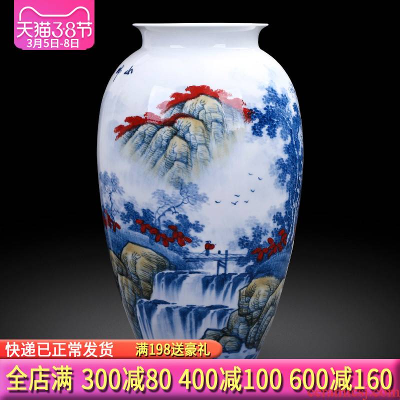 The Master of jingdezhen ceramics hand - made antique flower arranging large Chinese blue and white porcelain vase in the sitting room porch place
