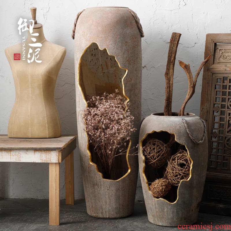 Ancient pottery decorative perforated hollow out waterscape ceramic a large vase dry flower arranging flowers light key-2 luxury furnishing articles floor living room