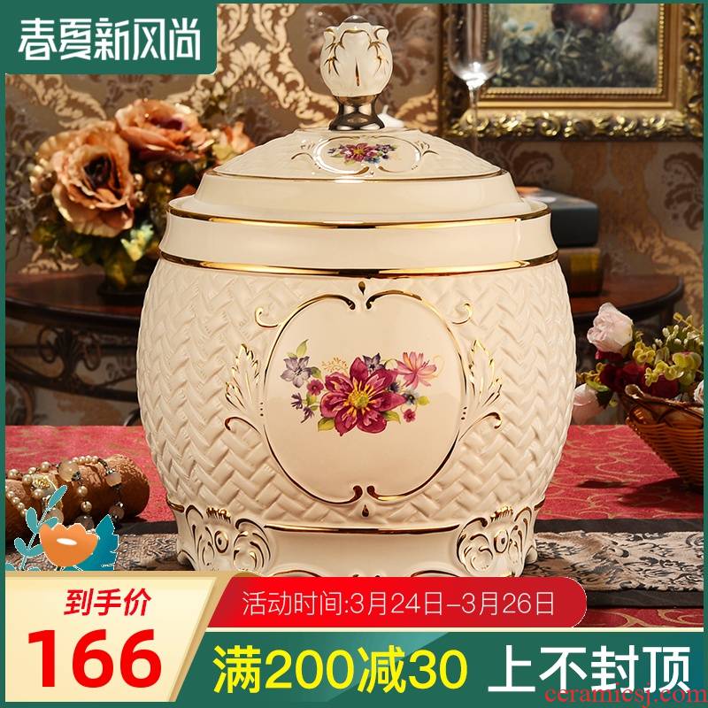 Ceramic barrel rice pot ricer box with moistureproof insect - resistant rice storage boxes of flour bin sealed bucket with cover in the kitchen