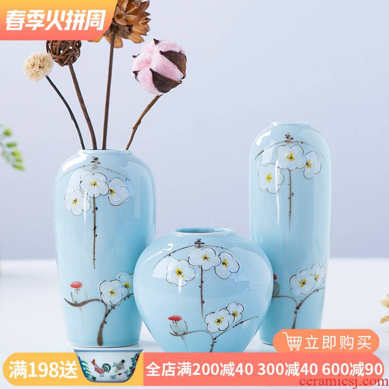 Jingdezhen ceramics new Chinese flower arranging floret bottle three - piece living room TV ark, home furnishing articles