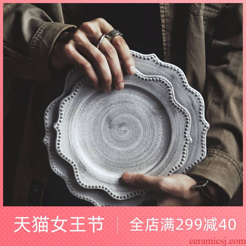 Lototo Japanese ceramics tableware home dishes cup dish suits for pale month flat creative western food dish soup plate plate