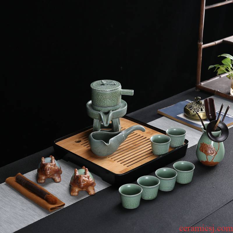 Celadon automatic tea set home stone mill lazy tea cups, tea, the teapot tea tray accessories teapot