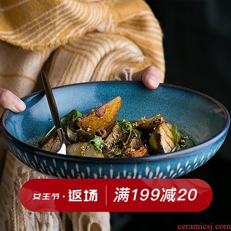 Eat mulberry mo continental plate printed creative household fish dish retro light expressions using basin deep dish western - style food tableware ceramics