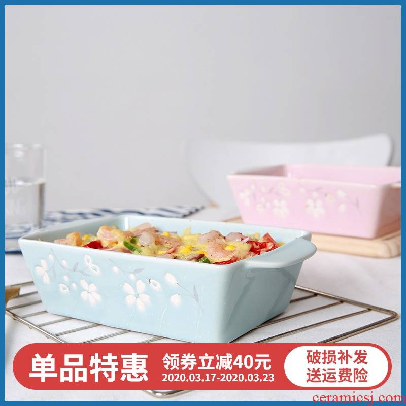 A Rectangle ceramic baking bowl yuquan 】 【 ears for FanPan baking pan baked mold the microwave oven