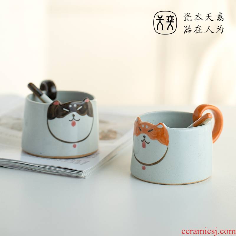 Shiba inu individuality creative express picking cup cup household glass ceramic keller of coffee cup picking