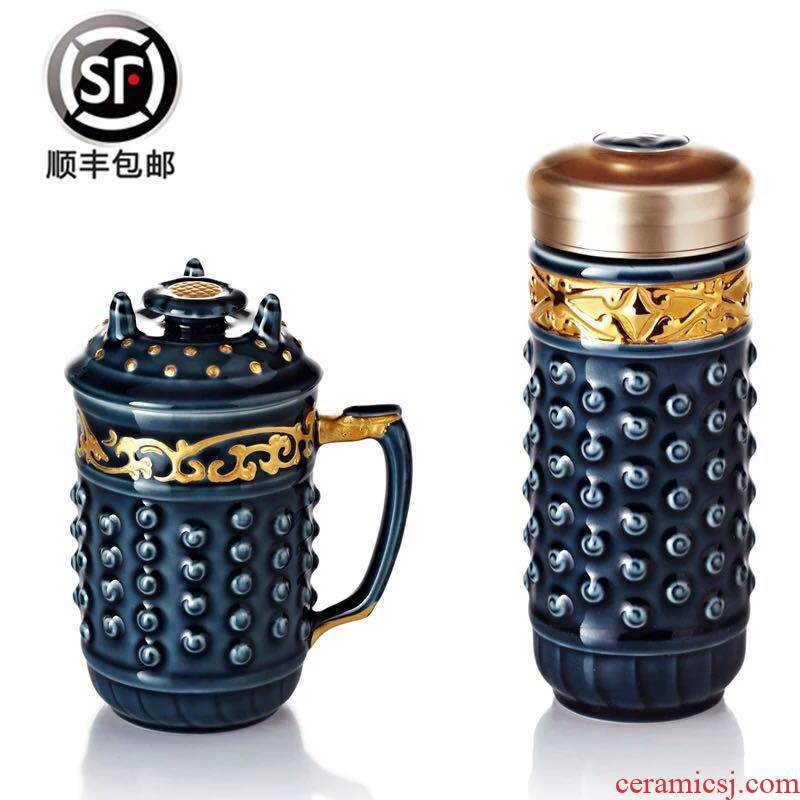 Do Tang Xuan porcelain cup qiankun gold box with cup + lid cup two into gift boxes of gifts