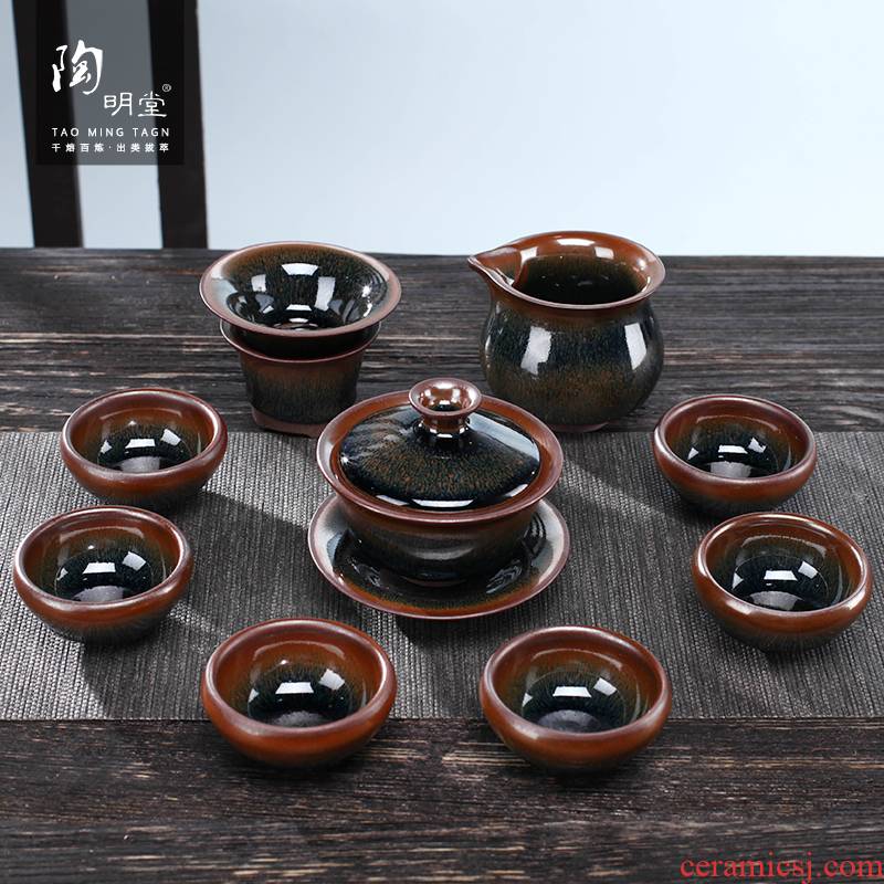 TaoMingTang TuHao built light silver kung fu tea set suit household ceramics up tureen tea cups