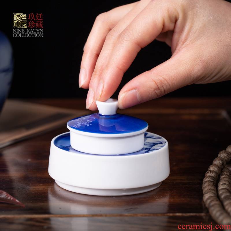 Nine at jingdezhen blue and white cover rear cover supporting manual under glaze blue color kung fu tea accessories motorcycle it cover cup mat