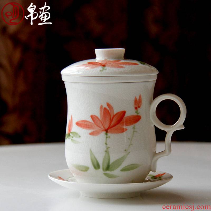 Office of jingdezhen ceramics powder enamel peony with cover cup with the filter glass cup