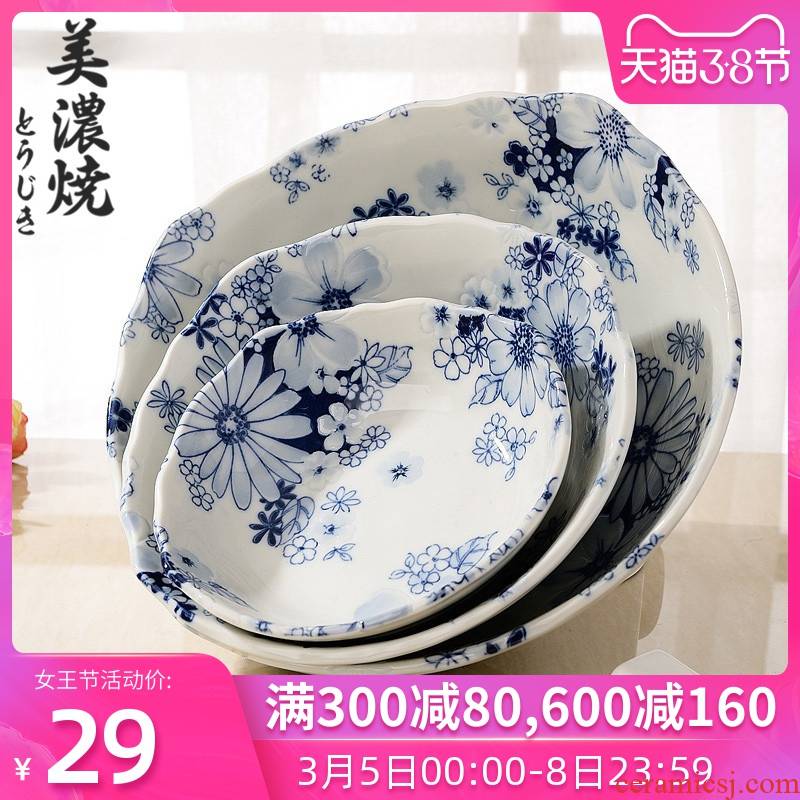 Meinung burn Japanese import soup bowl rainbow such use large household tableware soup bowl bowl dessert bowl of blue and white porcelain dishes