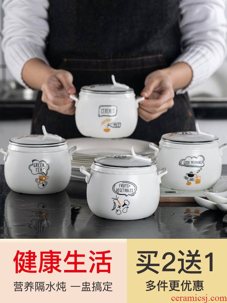 Crock soup pot soup cup, small cup bowl of soup cup ceramic water tank stew stew bile household small potted soup with cover
