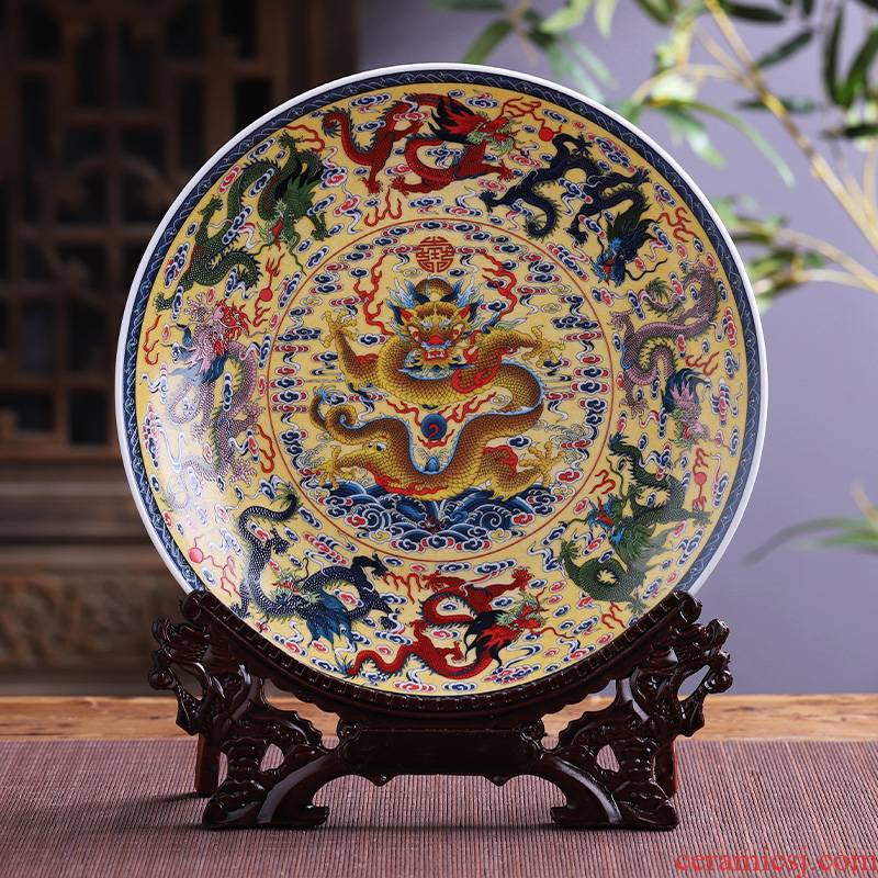 Jingdezhen ceramics Kowloon, hang dish feng shui decoration plate is placed large Chinese wine sitting room adornment