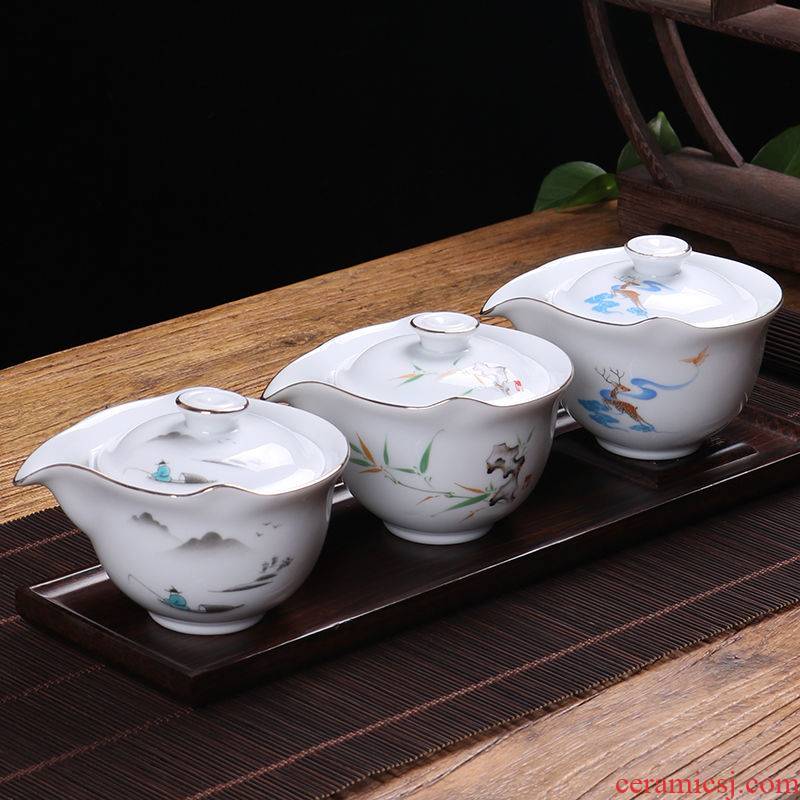 Focus on the collection store polite white porcelain ceramic tea pot tureen large household contracted kunfu tea cups