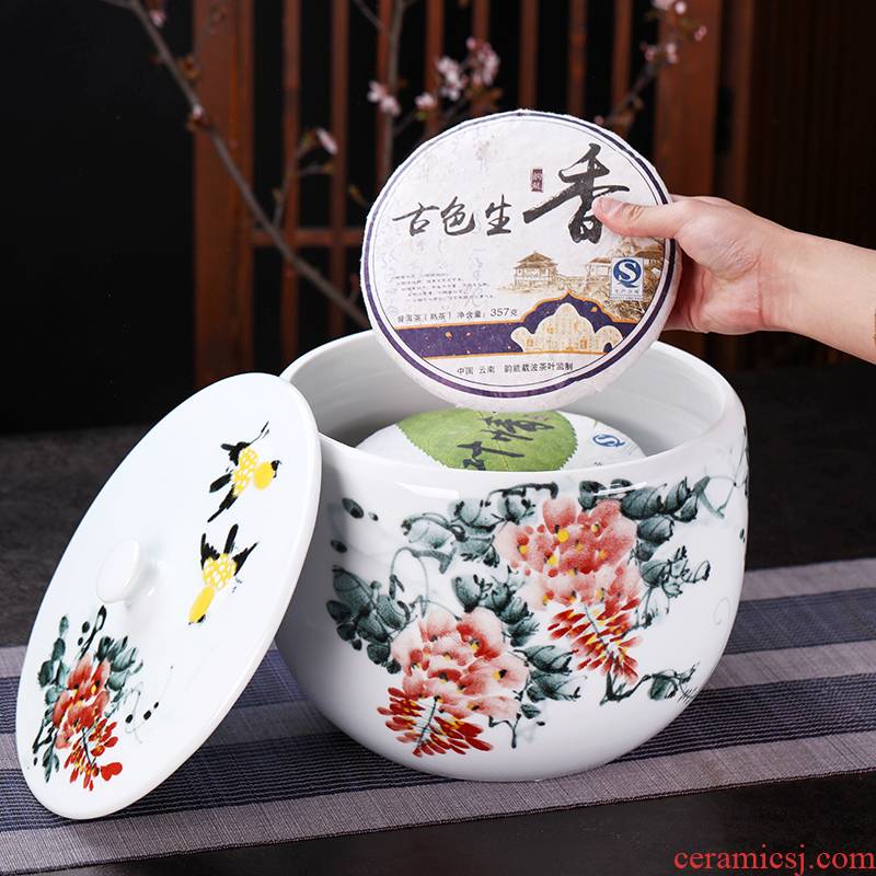 Manual of jingdezhen ceramic tea pot ceramic household altar puer tea cake box of bulk tea packaging storage POTS