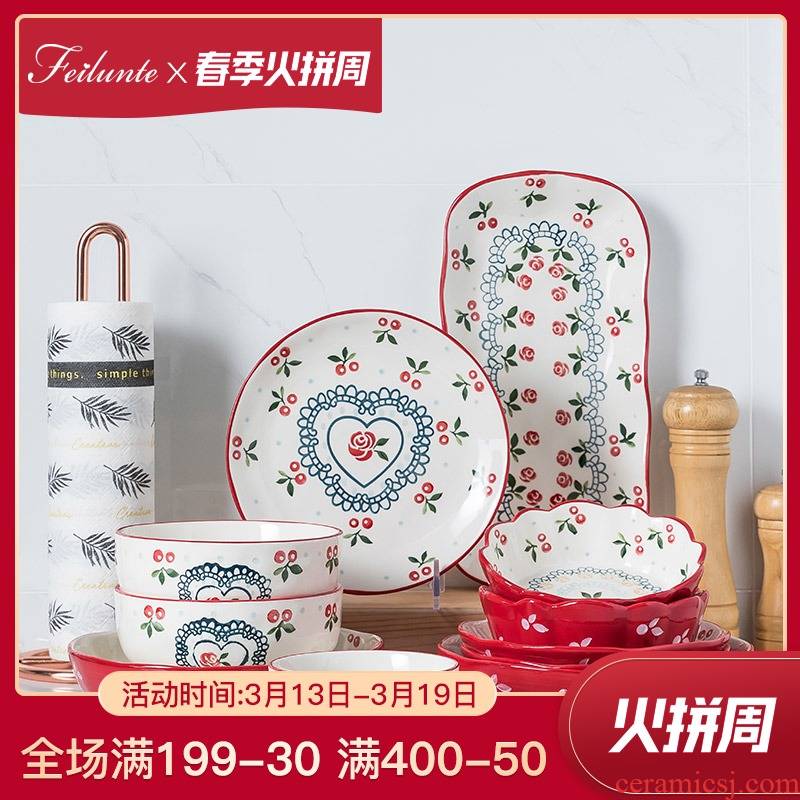 Fiji trent dishes suit Japanese ins wind web celebrity creative household jingdezhen ceramic tableware bowl chopsticks plates